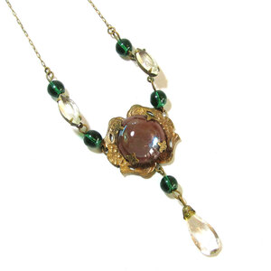 ★Antique saphiret glass round design necklace