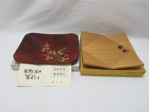 ZG06035 【 菓子器 杉白木 会津塗 欅 秋草 漆器 紙箱 】 検) 茶道具 茶事 茶器 茶会 くりぬき お点前 献茶 茶具 来客 木製 伝統工芸 ⅰ 