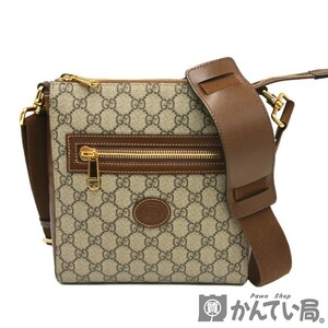 20677 GUCCI【グッチ】GGスプリーム メッセンジャーバッグ ショルダーバッグ ベージュ ブラウン 681021【中古】USED-B