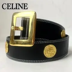 【希少】 CELINE 5連 コイン ステッチ レザー ベルト ブラック