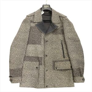 ランバン LANVIN ミリタリー ジャケット ブルゾン 総柄 カットオフ リネン混 46 グレー メンズ