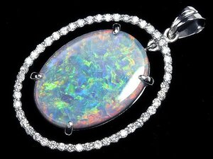 ML11850S【1円～】新品【RK宝石】≪opal≫ 極上ブラックオパール 特大7.03ct!! 極上ダイヤモンド K18WG 高級ペンダントヘッド ネックレス