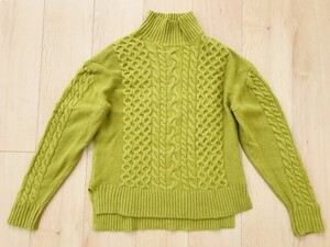 【良品】ナノユニバース＊HAMILTON WOOL＊ハイネックケーブル編セーター＊からし色＊36