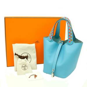 【美品】HERMES エルメス ピコタンロック PM トレサージュ ハンドバッグ ヴォーエプソン レザー ブルーデュノール #D刻印