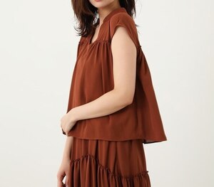 rienda Chiffon Tiered　フリーサイズ ティアードブラウス TOP 新品未使用 リエンダ ブラウン BRN