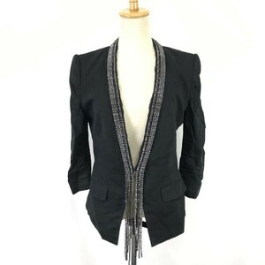 BCBGマックスアズリア/BCBG MAXAZRIA★春夏 七分袖ジャケット【レディースS/黒/black】スプリングホック/Jacket◆BH695