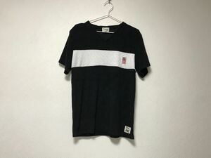 本物セブンスリーアールSEVENTHREE 73Rタオル生地パイルVネック半袖Tシャツメンズサーフアメカジミリタリーワークビジネス黒ブラックXL