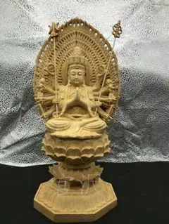 【宫沢】仏教工芸品 仏壇仏像 木彫仏像  千手觀音菩薩  仏教工芸品 供養仏
