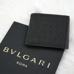 極美品　BVLGARI ブルガリ　折り財布　キャンバス生地　ロゴグラム　ブラック