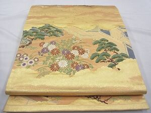 平和屋着物◎六通柄袋帯　唐織　雲隠れ風景花文　金糸　逸品　BAAE7162cm