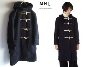 MHL マーガレットハウエル 2016AW BRITISH MELTON ウールメルトン ロングダッフルコート 1 紺 ネイビー 定価62640円 MARGARET HOWELL