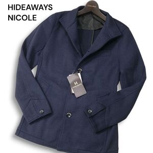 【新品】 HIDEAWAYS NICOLE ハイダウェイ ニコル 秋冬 裏起毛★ スタンドカラー カバーオール ジャケット Sz.46　メンズ 紺　I4T03901_B#N