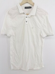 ◇ Calvin Klein カルバンクライン ワンポイント 刺繍 半袖 ポロシャツ サイズS ホワイト系 メンズ P