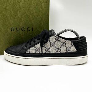 1円 【美品】 GUCCI グッチ 【圧倒的高級感】 メンズ GGスプリーム スニーカー シューズ ローカット 靴 PVC レザー ブラック 黒 25.5cm相当