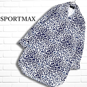 SPORTMAX CODE スポーツマックス マックスマーラ レオパード アニマス 総柄 長袖 ロング シャツ ワンピース 白 紺 レディース 38　2494L