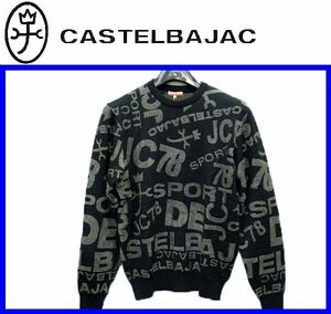 秋冬★46(M)★\37400〓CASTELBAJACカステルバジャック〓ウール＆モール糸ロゴ総柄ダブルニットセーター99