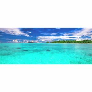 【パノラマ版】爽快なターコイズブルーの海景色 ウィディ諸島 インドネシア 壁紙ポスター 1440mm×576mm はがせるシール式 M001P1