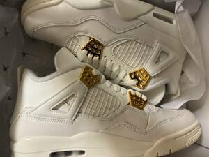 NIKE WMNS Air Jordan 4 Retro White & Gold 25.5cm AQ9129-170 新品 ナイキ ウィメンズ エアジョーダン 4 レトロ ホワイト ゴールド 白