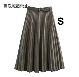 vintage ヴィンテージ レトロ スエード ベルト付き プリーツ フレアスカート ボトムス Sサイズ レディース★ZARA 好きな方に★秋新作 新品