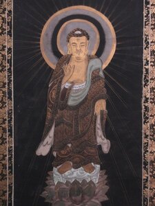 「真作」 掛軸 仏画 阿弥陀仏之図 [B26395] 長さ180cm 幅56.5cm 箱入り 絹本 床の間 飾り 古玩 古美術