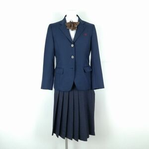 1円 ブレザー チェックスカート リボン 上下4点セット 160A 富士ヨット 冬物 女子 学生服 熊本八代工業高校 花紺 制服 中古 ランクC EY6157