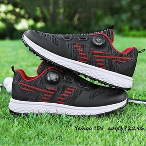 高級品 メンズ ゴルフシューズ ダイヤル式 運動靴 4E 幅広い Golf shoes スポーツシューズ フィット感 軽量 防滑 弾力性 ブラック 25.5cm