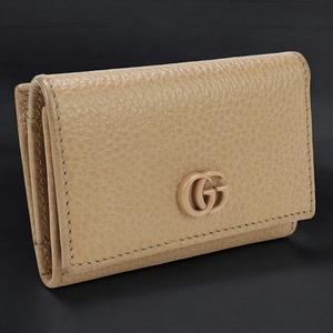 中古 グッチ 三折財布小銭入付き レディース ブランド GUCCI GGマーモント 三つ折りウォレット レザー 644407 ベージュ 財布