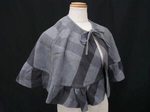 1円 ■新品同様■ BURBERRY バーバリー ウール チェック柄 ケープ マント ポンチョ アウター サイズ S/M 洋服 レディース グレー系 FJ3566