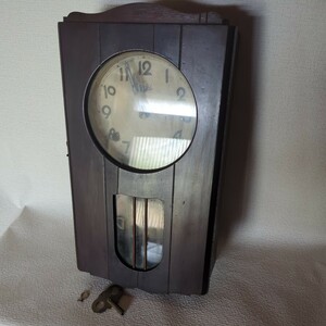 昭和レトロ 掛時計　アンティーク 振り子時計 ゼンマイ式 ボンボン時計 当時物 置時計　meiji 熊野時計店 柱時計　壁掛け