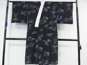 平和屋本店■上質な長襦袢　無双仕立て　鳥獣戯画　黒地　逸品　未使用　DZAA0850kh4