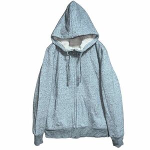 ★暖か仕立て！裏地ムートン調★UNIQLO 長袖パーカー L 霜降りグレー レディース アウター ユニクロ 洗濯 プレス済み USED 1039