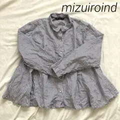 美品✨mizuiroind ミズイロインド　シワ加工　フレア　シャツ　ストライプ