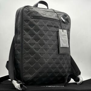 新品未使用/24SS現行●EMPORIO ARMANI エンポリオアルマーニ イーグル総柄 バッグパック リュック メンズ ビジネスバッグ レザー 黒 A4PC可