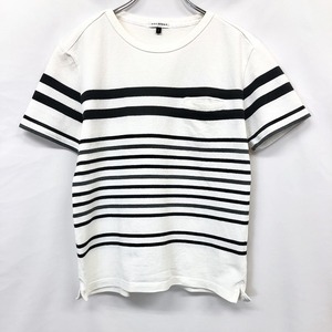 a.v.v HOMME アーヴェヴェオム M メンズ Tシャツ 鹿の子 ボーダー 丸首 半袖 胸ポケット 綿100% オフホワイト×ブラック×ヘザーグレー