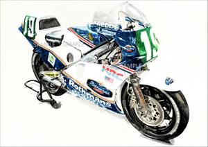 Ａ４プリントです　ロスマンズホンダNSR250　フレディスペンサー　水彩画　　バイクイラスト　　　