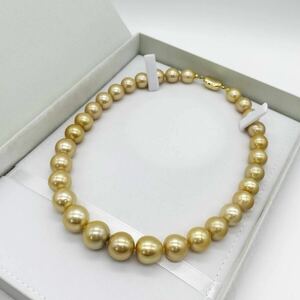 【テリ最強!】南洋真珠 ゴールデン パール ネックレス 11.3mm〜15.5mm 46cm SILVER 刻印 106.3g 本真珠 pearl necklace 白蝶 シロチョウ