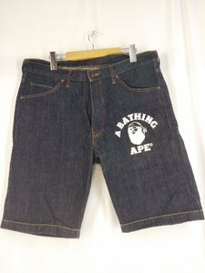 希少/レア/美品/濃紺 A BATHING APE BAPE アベイシングエイプ デニム ショートパンツ ハーフパンツ HEAD ヘッド プリント Lサイズ