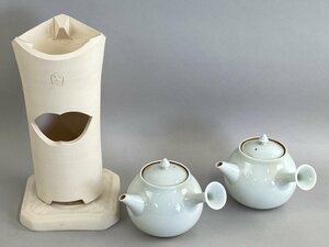 ab115 平安 春峰 茶器 まとめて 3点 急須 白泥 涼炉 台付き 煎茶道具 茶道具