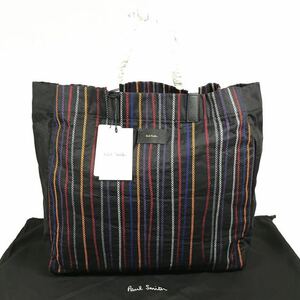 未使用品【ポールスミス】本物 Paul Smith トートバッグ 黒 ストライプ ハンドバッグ 布系 メンズ レディース 保存袋付き