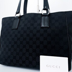 1円■超美品■型崩れ無し■GUCCI グッチ キャンバス 総柄ロゴ トートバッグ ビジネス ブリーフケース 大容量 A4 メンズ レザー ブラック 黒