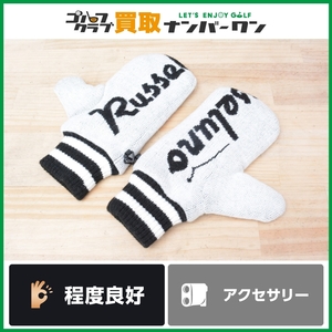 ★売切り★【人気ブランド】ラッセルノ Russeluno ロゴ ニットミトン グローブ サイズフリー ホワイト 冬用グローブ 手袋 ゴルフウェア