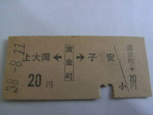 京浜急行電鉄　上大岡←黄金町→子安　20円　昭和38年8月11日　黄金町駅発行　京急