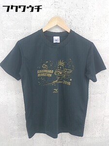 ◇ MIZUNO ミズノ トレーニングウェア プリント 半袖 Tシャツ カットソー サイズS ブラック ゴールド メンズ