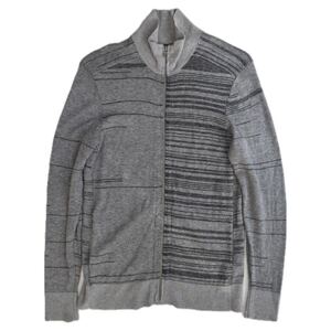 1円【良質ニット】ARMANI EXCHANGE ドライバーズニット　グレー S レーヨン 変形パターン　 ジップアップ ニット ニットカーディガン