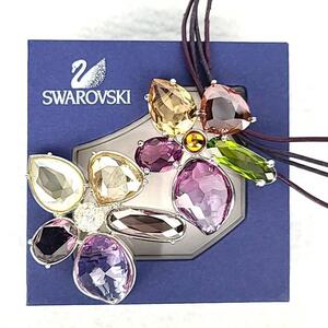 ◆極美品◆スワロフスキー SWAROVSKI マルチカラー 花 フラワー レザーチョーカー ネックレス　セット 箱つき