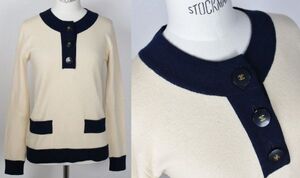 CHANEL coco buttons cashmere sweater シャネル カシミヤ ココマークボタン ニット セーター 難あり b8886