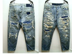 即決[W34]DIESEL D-FINING 09B57 TAPERED テーパード リペア ダメージ クラッシュ デニム パンツ■3341