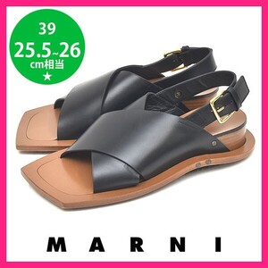 ほぼ新品 マルニ MARNI クロス サンダル ブラック 黒 39(約25.5-26cm) sh24-1244