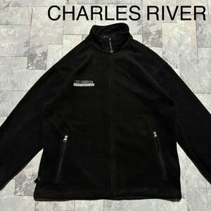 CHARLES RIVER チャールズリバー フリースジャケット USA企画 刺繍ロゴ ジップアップ CHI OMEGA 企画ロゴ ブラック サイズS 玉FS1329