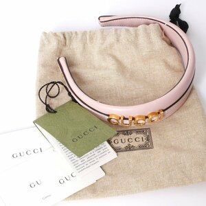 GUCCI ロゴ レザー ヘアバンド 769249 3HARH 5900 ピンク グッチ カチューシャ